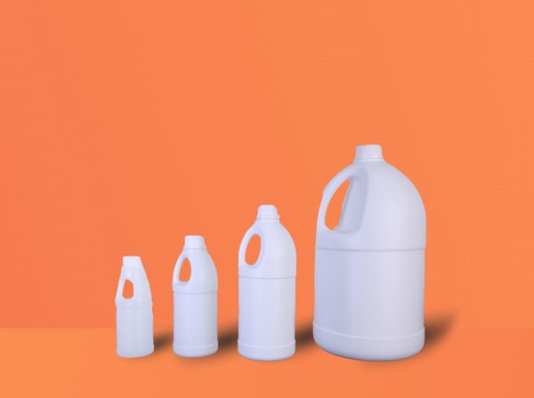 A range of white plastic containers by Mono Industries, varying in sizes, ideal for storing liquids and chemicals, showcased against a neutral background.