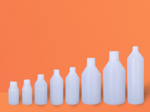 Collection of Taper Bottles by Mono Industries with diverse sizes and shapes, available from 25ml to 750ml.